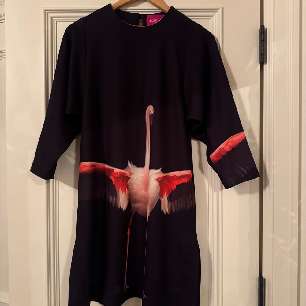 Heidi Merrick Flamingo Print Black Dress
